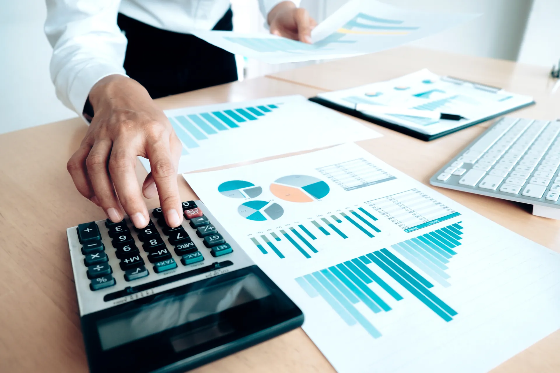 Finances Saving Economy concept. Female accountant or banker use Finances Saving Economy concept. Female accountant or banker use
